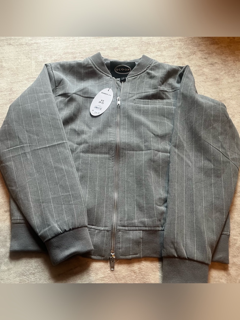 Women’s Gray Pinstripe Bomber Jacket